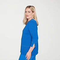 Alfred Dunner Barcelona Womens Round Neck 3/4 Sleeve T-Shirt