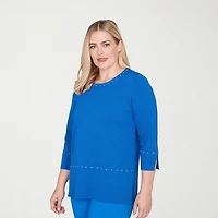 Alfred Dunner Barcelona Womens Round Neck 3/4 Sleeve T-Shirt