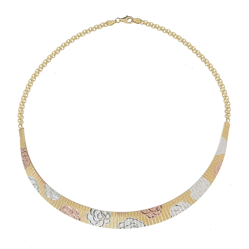 Made in Italy Womens 14K Tri-Color Gold Over Silver 18 Inch Collar Necklace