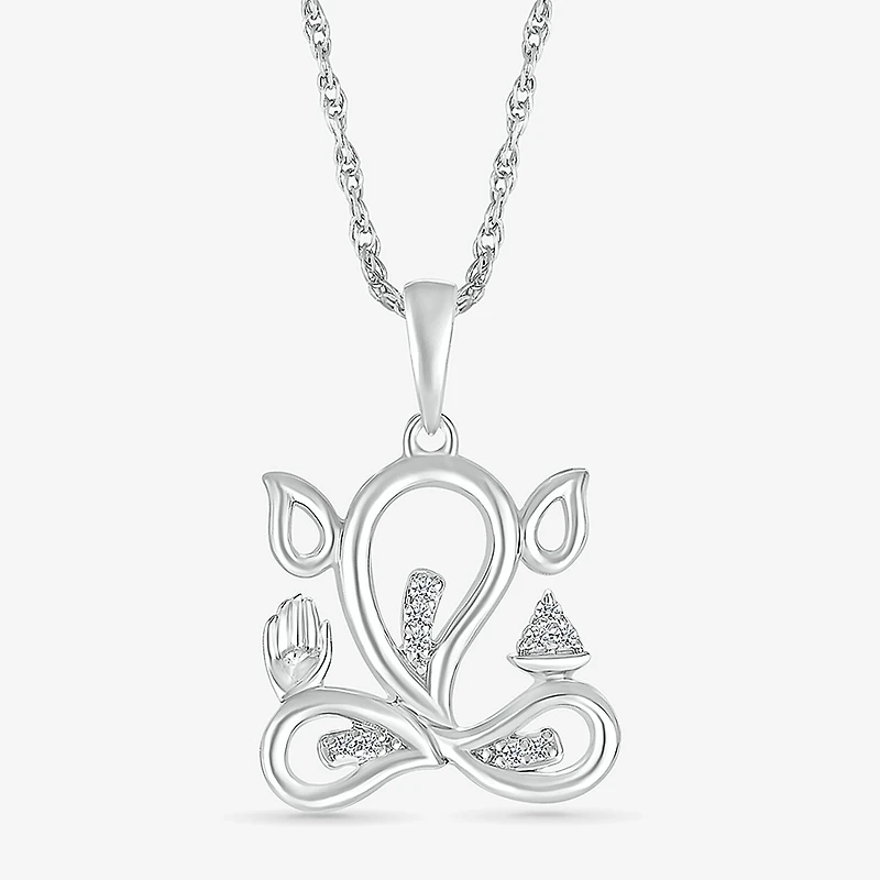 Lord Ganesha Womens Diamond Accent Natural White Diamond 14K Gold 18 Inch Pendant Necklace