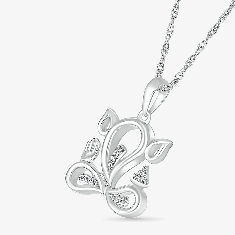 Lord Ganesha Womens Diamond Accent Natural White Diamond 14K Gold 18 Inch Pendant Necklace