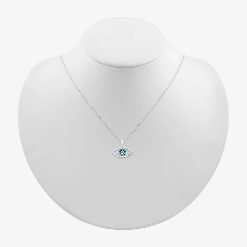 Womens 1/10 CT. T.W. Natural Blue Diamond 14K Gold Evil Eye 18 Inch Pendant Necklace