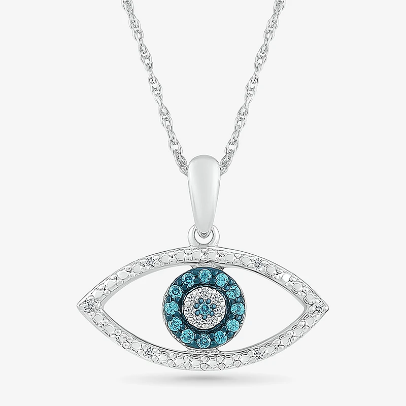 Womens 1/10 CT. T.W. Natural Blue Diamond 14K Gold Evil Eye 18 Inch Pendant Necklace