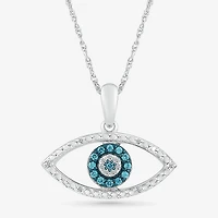 Womens 1/10 CT. T.W. Natural Blue Diamond 14K Gold Evil Eye 18 Inch Pendant Necklace