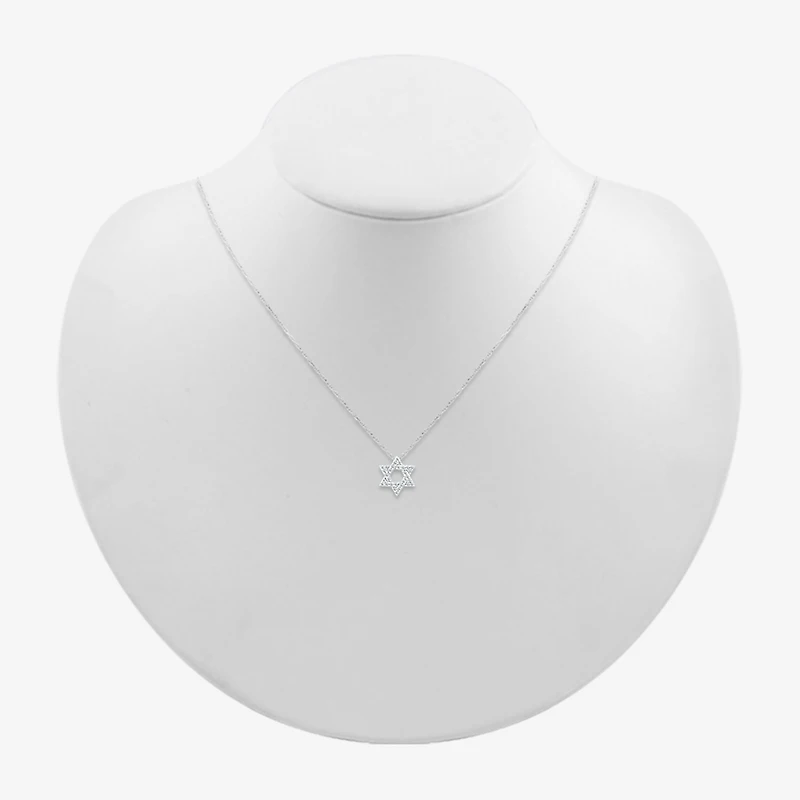 Star Of David Womens 1/6 CT. T.W. Natural White Diamond 14K Gold Star 18 Inch Pendant Necklace