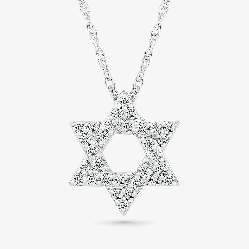 Star Of David Womens 1/6 CT. T.W. Natural White Diamond 14K Gold Star 18 Inch Pendant Necklace