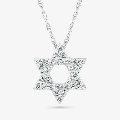 Star Of David Womens 1/6 CT. T.W. Natural White Diamond 14K Gold Star 18 Inch Pendant Necklace