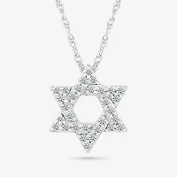 Star Of David Womens 1/6 CT. T.W. Natural White Diamond 14K Gold Star 18 Inch Pendant Necklace