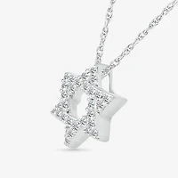 Star Of David Womens 1/6 CT. T.W. Natural White Diamond 14K Gold Star 18 Inch Pendant Necklace