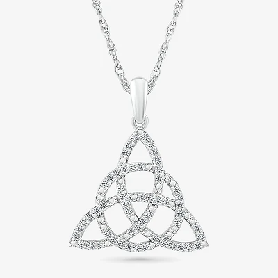 Trinity Knot Womens 1/5 CT. Natural White Diamond 14K Gold Knot Triangle 18 Inch Pendant Necklace