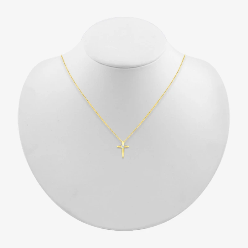 Womens Diamond Accent Natural White Diamond 14K Gold Cross 18 Inch Pendant Necklace