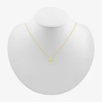 Womens Diamond Accent Natural White Diamond 14K Gold Cross 18 Inch Pendant Necklace