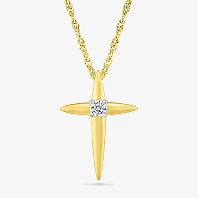 Womens Diamond Accent Natural White Diamond 14K Gold Cross 18 Inch Pendant Necklace
