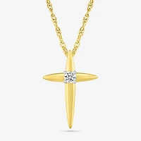 Womens Diamond Accent Natural White Diamond 14K Gold Cross 18 Inch Pendant Necklace