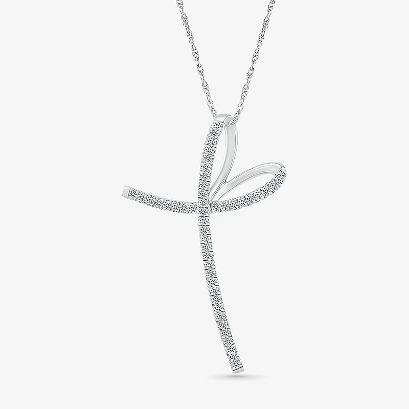 Womens 1/3 CT. T.W. Natural White Diamond 14K Gold Cross 18 Inch Pendant Necklace