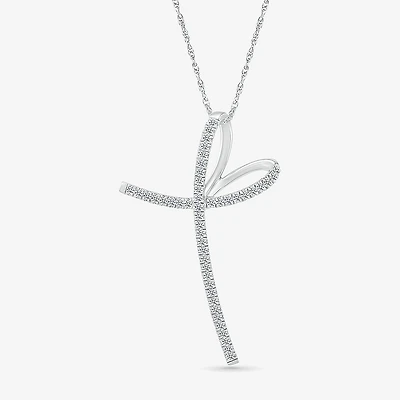Womens 1/3 CT. T.W. Natural White Diamond 14K Gold Cross 18 Inch Pendant Necklace