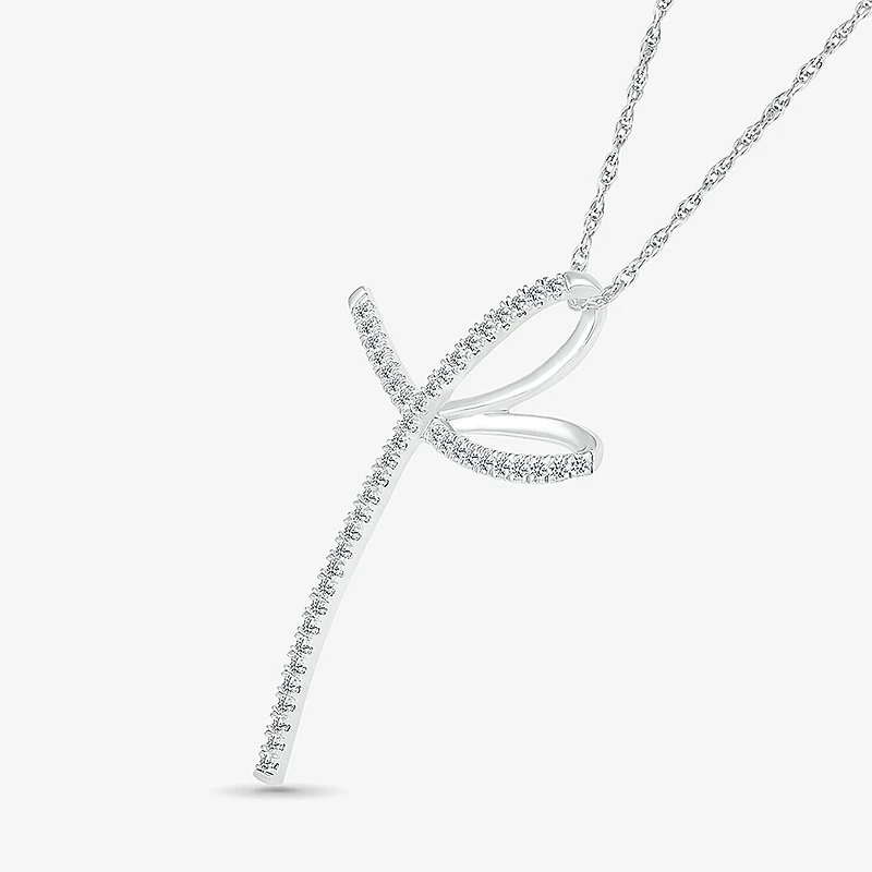 Womens 1/3 CT. T.W. Natural White Diamond 14K Gold Cross 18 Inch Pendant Necklace