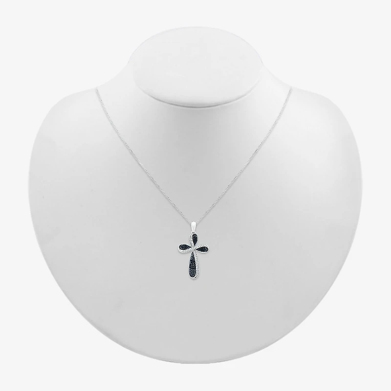 Womens 1/4 CT. T.W. Natural Black Diamond 14K Gold Cross 18 Inch Pendant Necklace