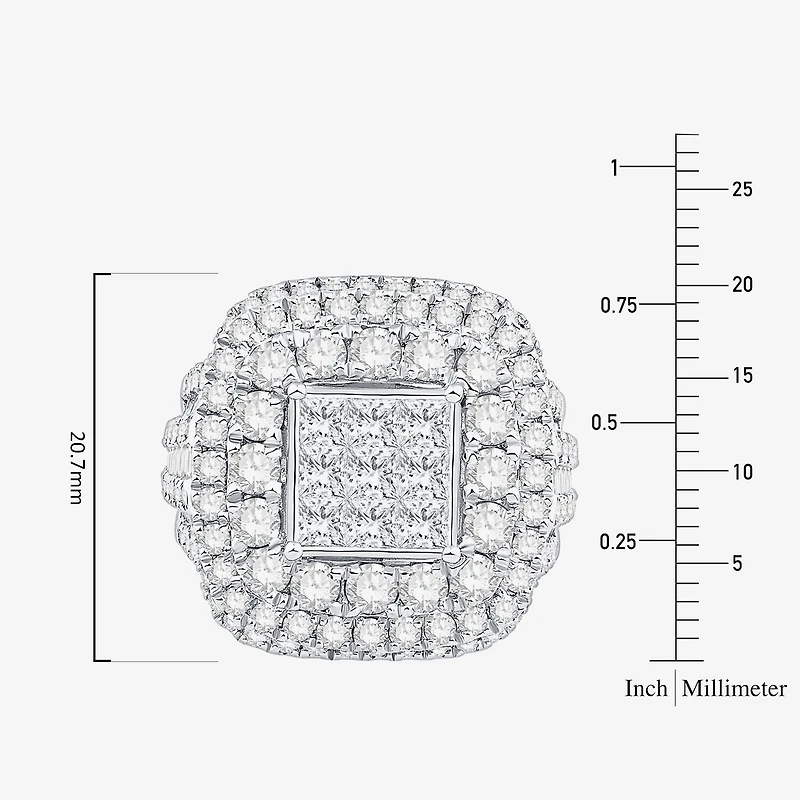 Womens 4 CT. T.W. Natural White Diamond 10K Gold Cushion Side Stone Engagement Ring
