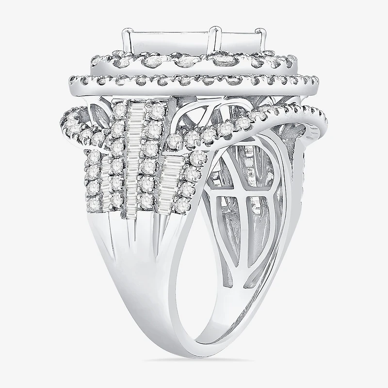 Womens 4 CT. T.W. Natural White Diamond 10K Gold Cushion Side Stone Engagement Ring