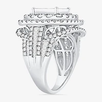 Womens 4 CT. T.W. Natural White Diamond 10K Gold Cushion Side Stone Engagement Ring