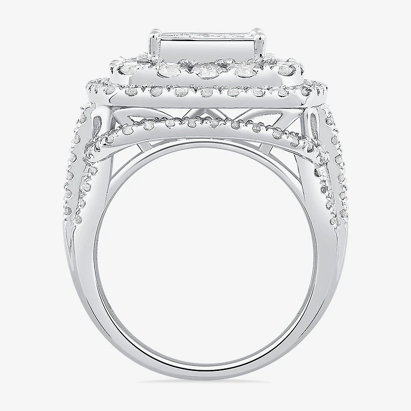 Womens 4 CT. T.W. Natural White Diamond 10K Gold Cushion Side Stone Engagement Ring