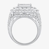 Womens 4 CT. T.W. Natural White Diamond 10K Gold Cushion Side Stone Engagement Ring