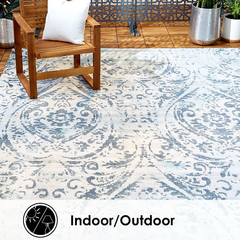 Nicole Miller Patio Sofia Juniper Damask Loomed Rectangular Outdoor Area Rug