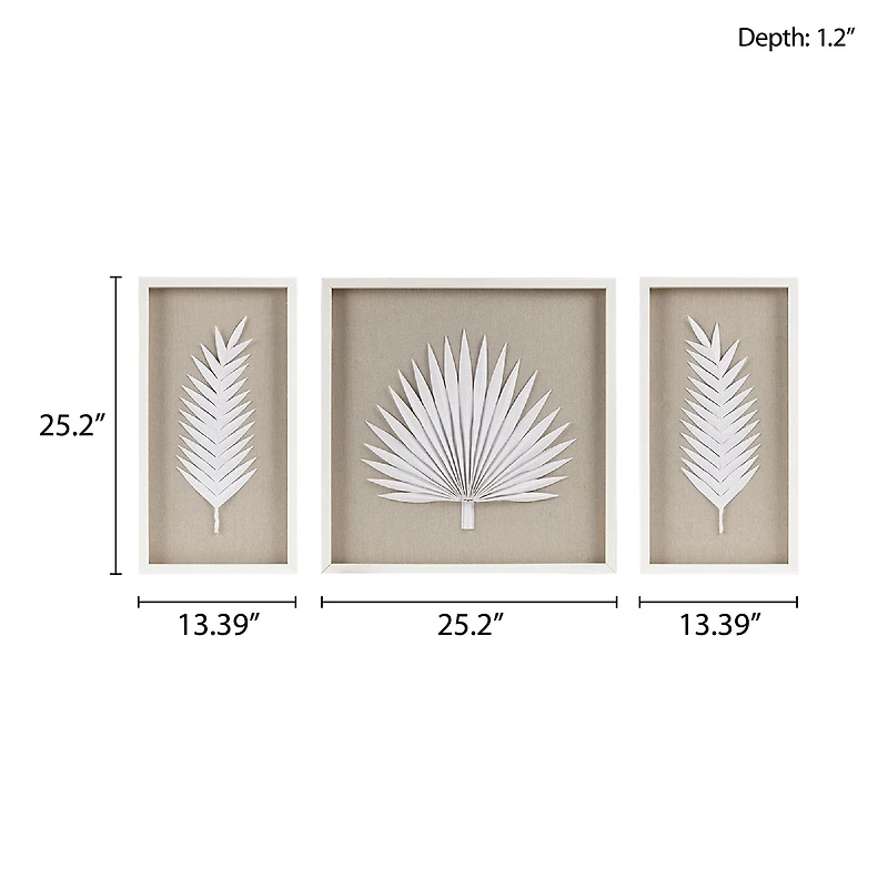 Madison Park Sabal Palm Rice Paper Shadow Box 3-pc. Wall Art Set