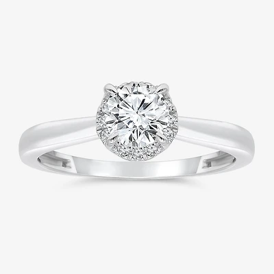 (I / I1) Womens 1 1/7 CT. T.W. Lab Grown White Diamond 10K Gold Round Halo Engagement Ring