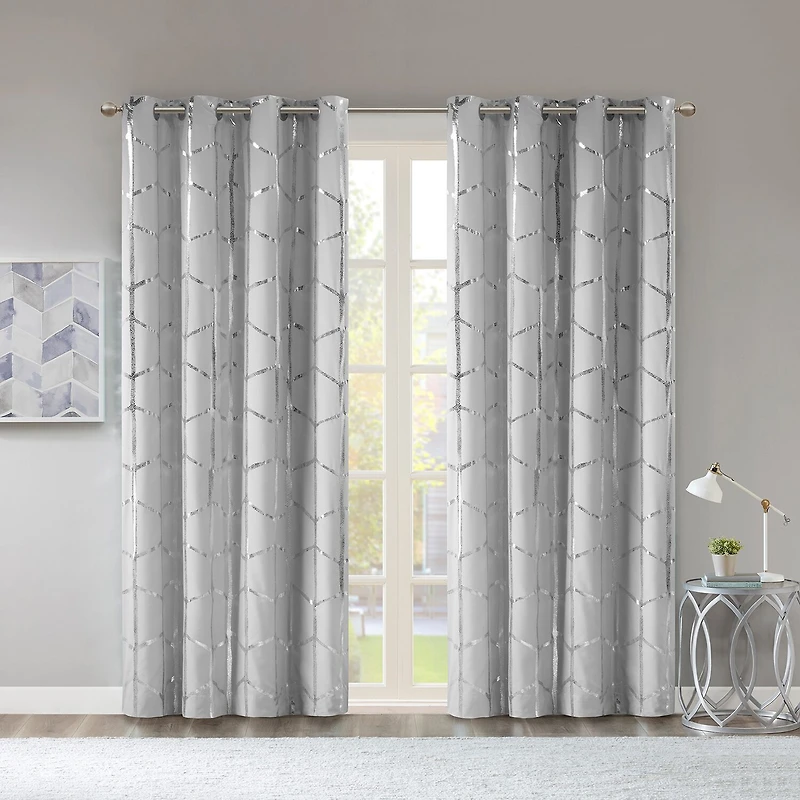 Intelligent Design Khloe Geometric Metallic Grommet Top Energy Saving 100% Blackout Set of 2 Curtain Panel