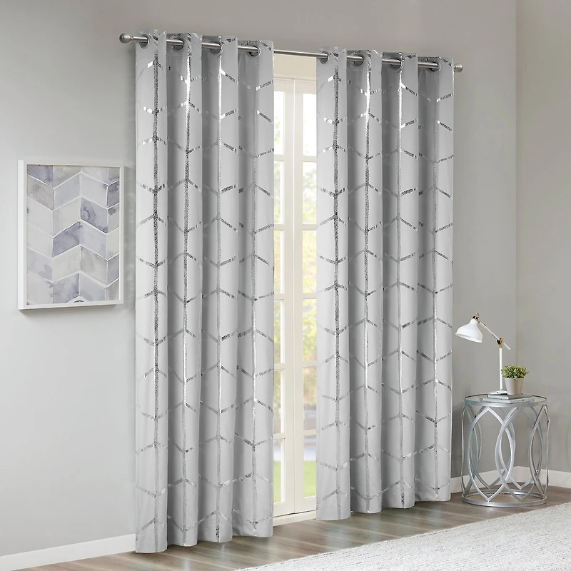 Intelligent Design Khloe Geometric Metallic Grommet Top Energy Saving 100% Blackout Set of 2 Curtain Panel