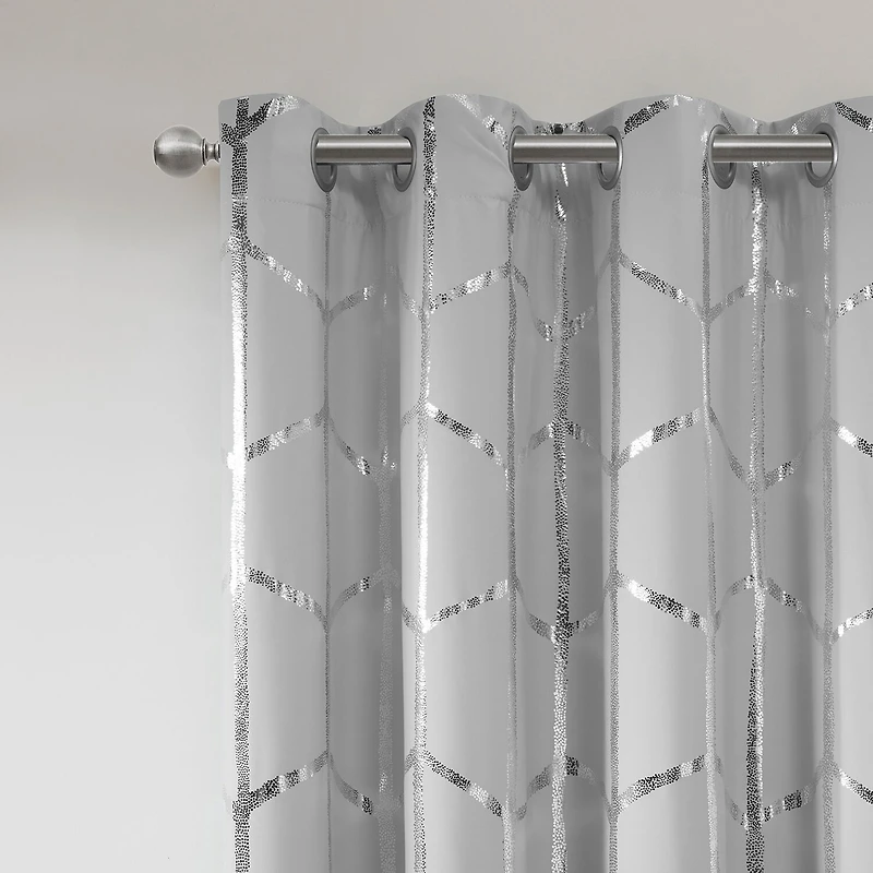 Intelligent Design Khloe Geometric Metallic Grommet Top Energy Saving 100% Blackout Set of 2 Curtain Panel