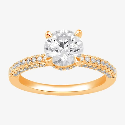 (H-I / SI1-SI2) Womens 2 CT. T.W. White Diamond 10K or 14K Gold Round Side Stone Engagement Ring