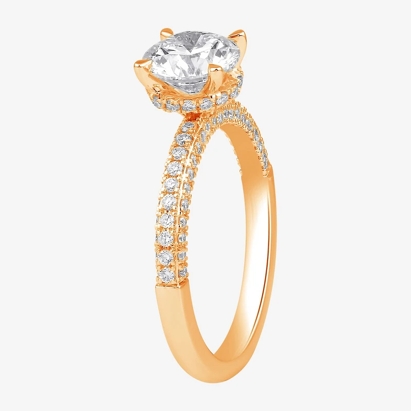(H-I / SI1-SI2) Womens 2 CT. T.W. White Diamond 10K or 14K Gold Round Side Stone Engagement Ring