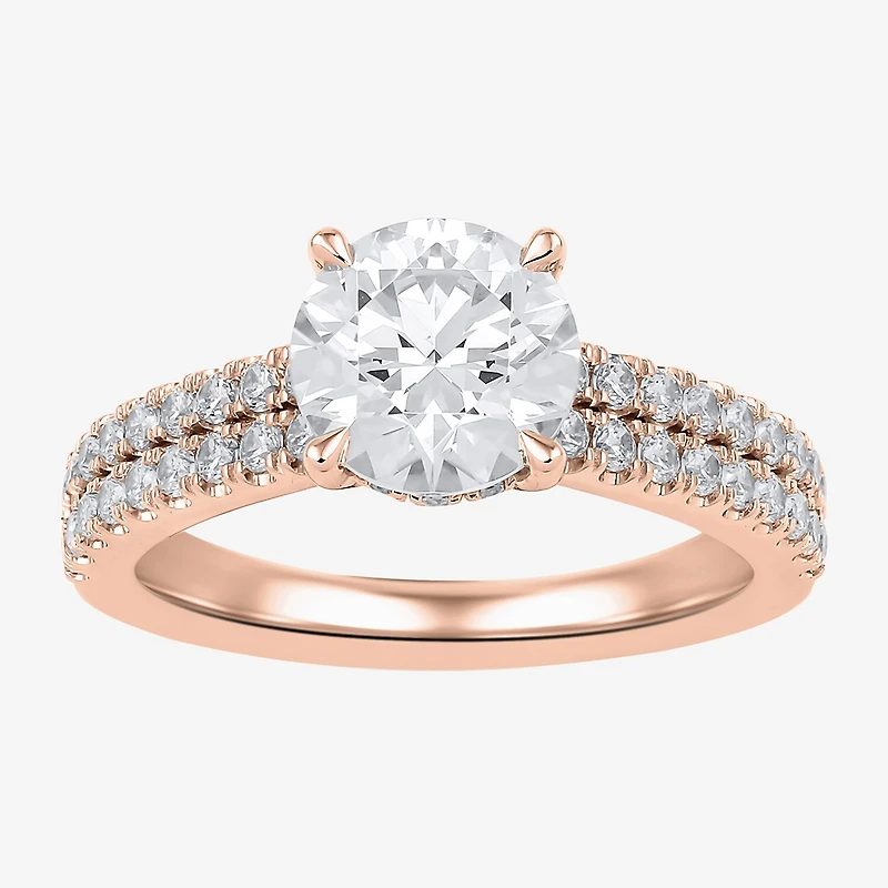 (H-I / SI1-SI2) Womens 2 1/2 CT. T.W. Lab Grown White Diamond 10K or 14K Gold Round Side Stone Engagement Ring