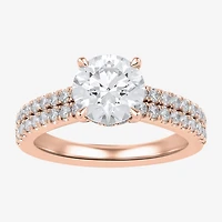 (H-I / SI1-SI2) Womens 2 1/2 CT. T.W. Lab Grown White Diamond 10K or 14K Gold Round Side Stone Engagement Ring