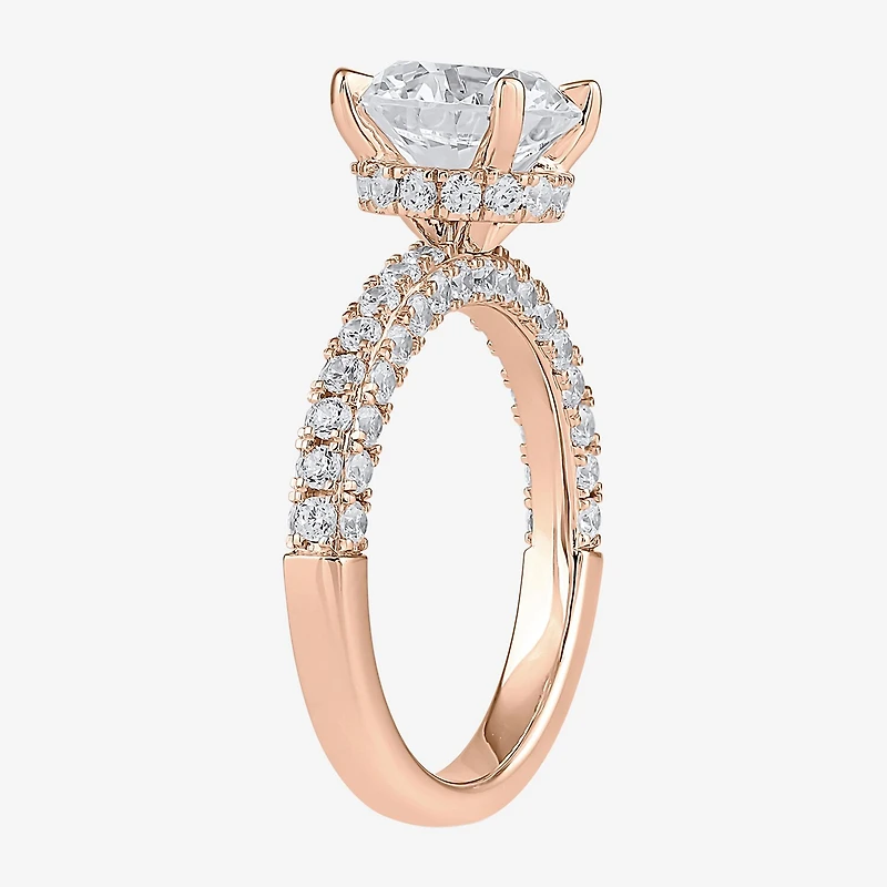 (H-I / SI1-SI2) Womens 3 CT. T.W. Lab Grown White Diamond 10K or 14K Gold Round Side Stone Engagement Ring