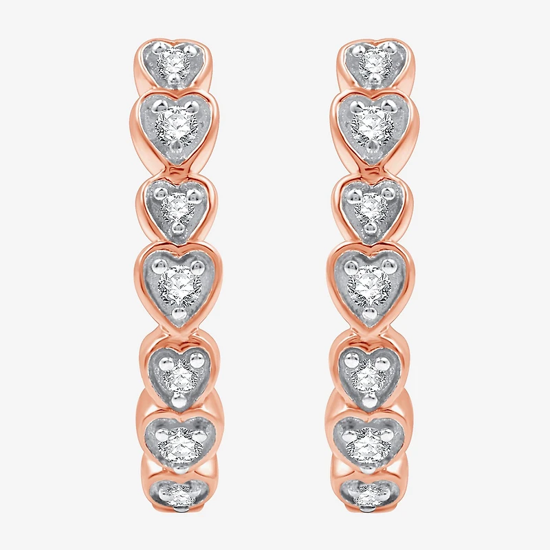 Womens 1/10 CT. T.W. Lab Grown White Diamond 14K Rose Gold Over Silver Sterling Silver 15.5mm Heart Hoop Earrings
