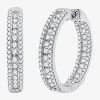 Womens 2 CT. T.W. Lab Grown White Diamond Sterling Silver 23.8mm Hoop Earrings