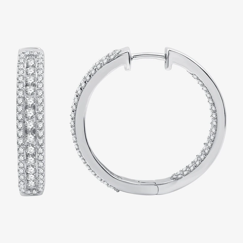Womens 2 CT. T.W. Lab Grown White Diamond Sterling Silver 23.8mm Hoop Earrings