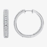 Womens 2 CT. T.W. Lab Grown White Diamond Sterling Silver 23.8mm Hoop Earrings