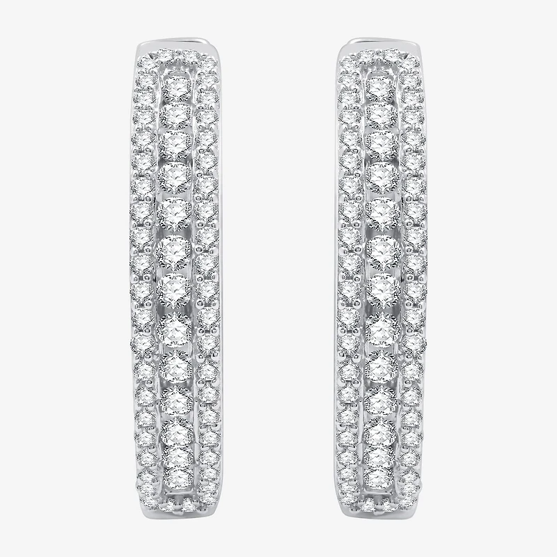 Womens 2 CT. T.W. Lab Grown White Diamond Sterling Silver 23.8mm Hoop Earrings