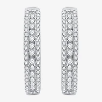 Womens 2 CT. T.W. Lab Grown White Diamond Sterling Silver 23.8mm Hoop Earrings