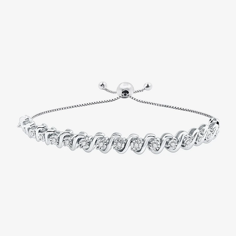 Womens 1/4 CT. T.W. Lab Grown White Diamond Sterling Silver Bolo Bracelet