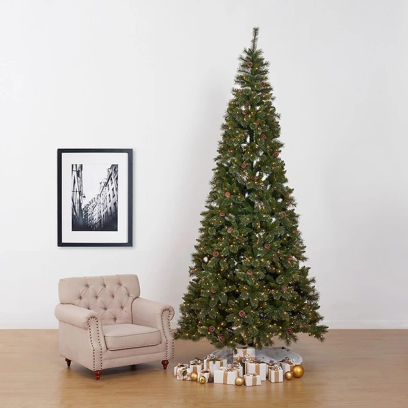 Nearly Natural Faux 11 Foot Pre-Lit Pine Christmas Tree