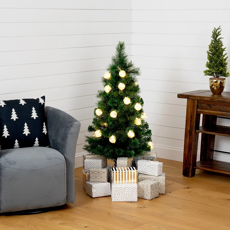 Nearly Natural Fiber Optic Faux 4 Foot Pre-Lit Pine Christmas Tree