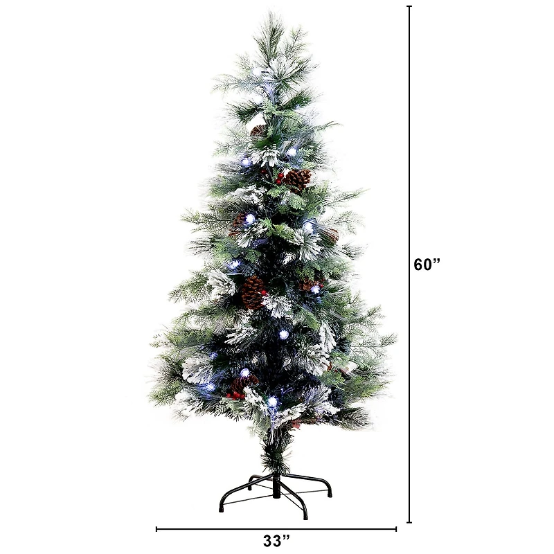Nearly Natural Fiber Optic Faux 5 Foot Pre-Lit Flocked Pine Christmas Tree