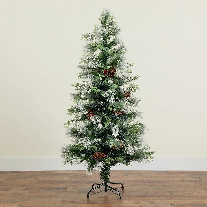 Nearly Natural Fiber Optic Faux 5 Foot Pre-Lit Flocked Pine Christmas Tree