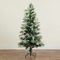 Nearly Natural Fiber Optic Faux 5 Foot Pre-Lit Flocked Pine Christmas Tree